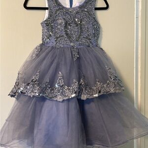 Gray Silver Embellished Tiered A-line Dress